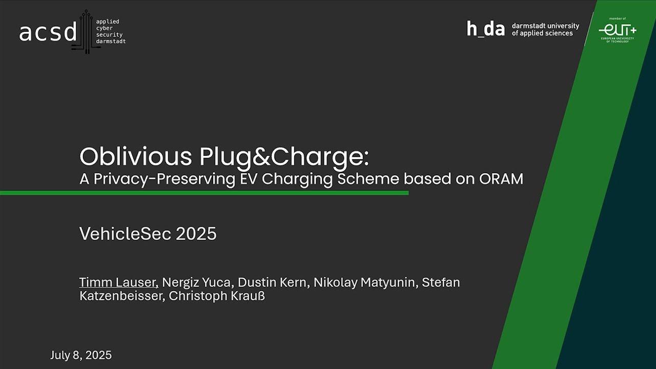VehicleSec '25 — Oblivious Plug&Charge: схема зарядки электромобилей с сохранением конфиденциальн...