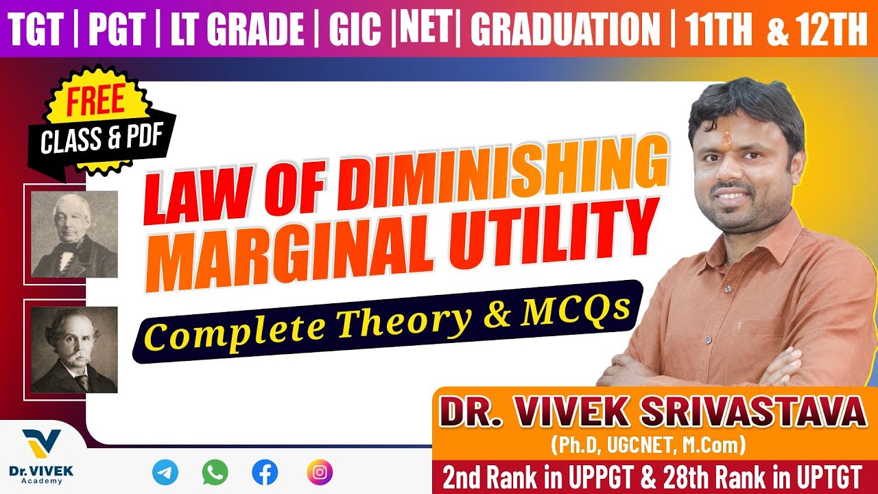 📚Law of Diminishing Marginal Utility | Complete Theory + MCQs | Dr. Vivek Academy | UGC NET, PGT