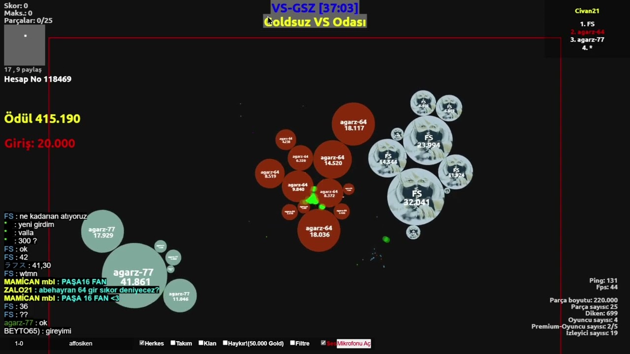 #agarz FS vs Mahir982 (Ödül 600K) İyi Seyirler