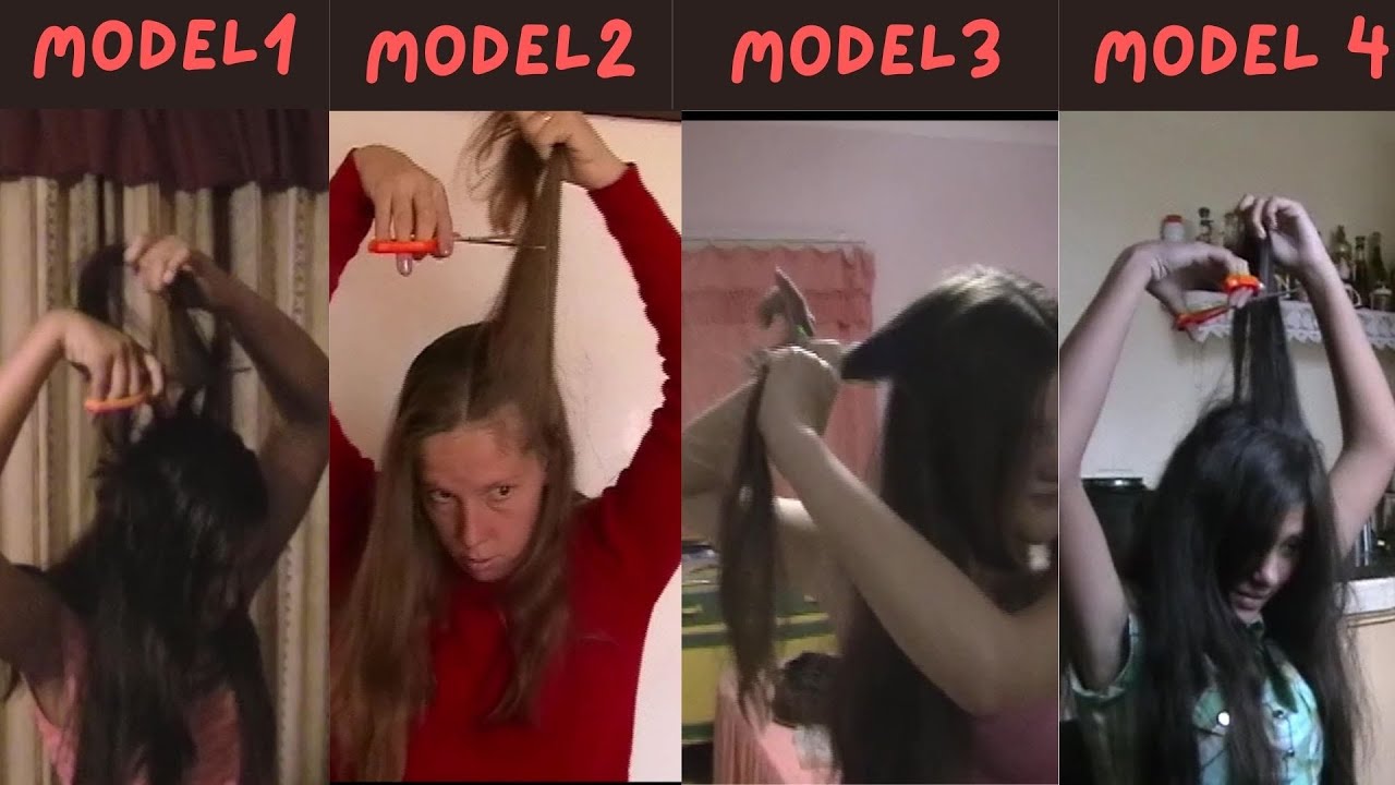 4 girls long hair self cut to short hair compilation 2 #haircutforlonghair #ladieshaircut #haircut