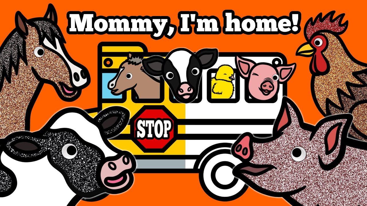 Farm Animals Come Home to Find Mommy & Daddy on a School Bus ! | Learn Different Baby Animal Names