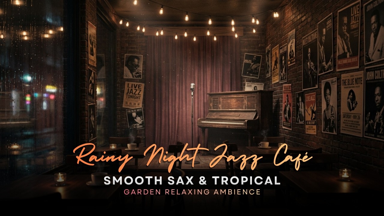 Rainy Night Jazz Café 🌧 Smooth Sax & Tropical Garden Relaxing Ambience