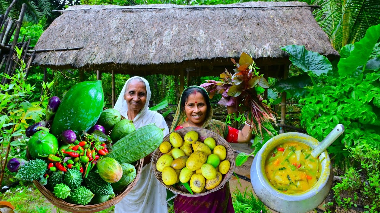 বৃষ্টির মধ্যে বাগানের শাক সবজি তুলে দারুন স্বাদের চলে ডালে খিচুড়ি খাওয়া | village style veg Khichuri