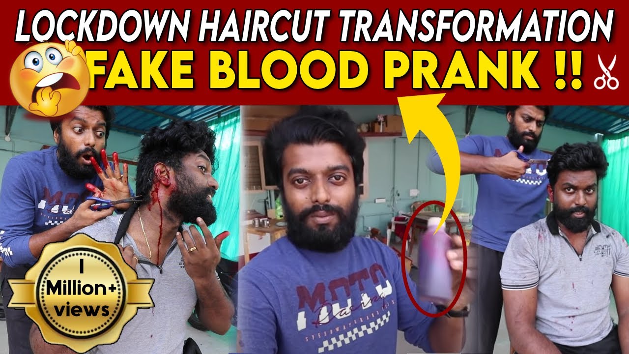 FAKE BLOOD PRANK !! Lockdown Haircut Transformation