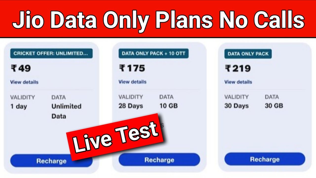 Jio Data Only Plans with Validity No Calls 2025