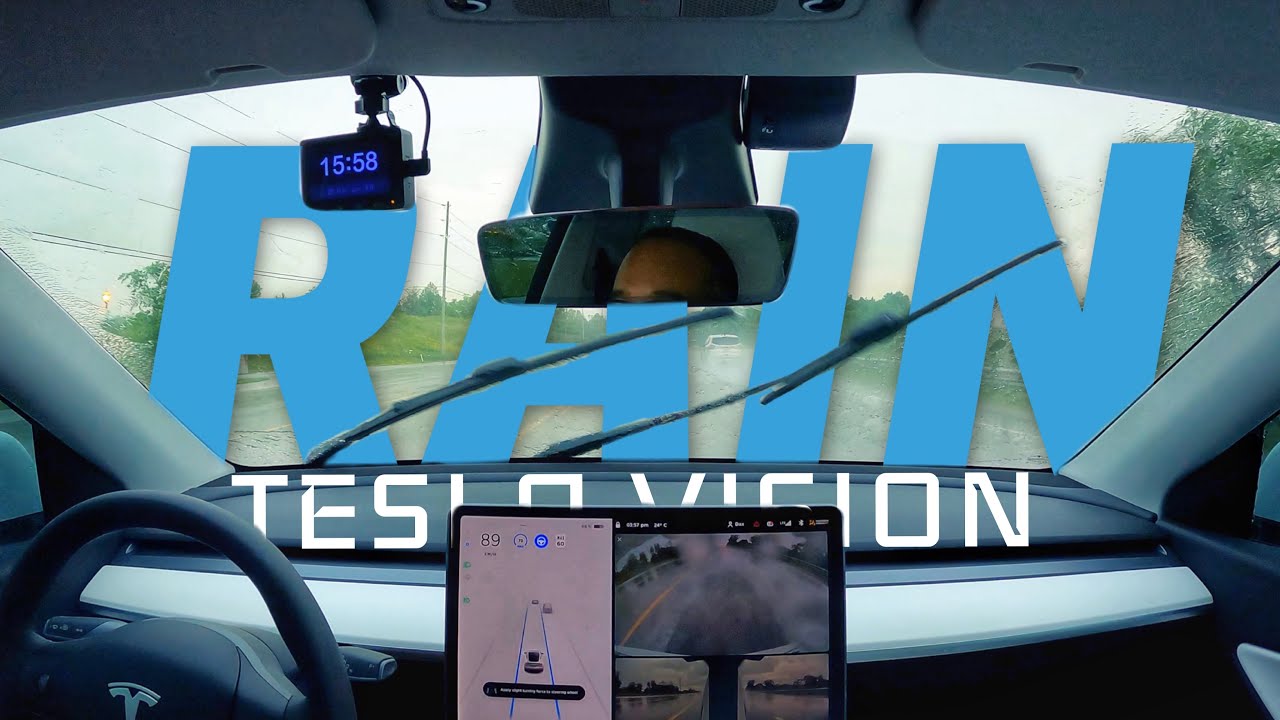 Tesla Vision in heavy rain (somewhat). Incredible Results!