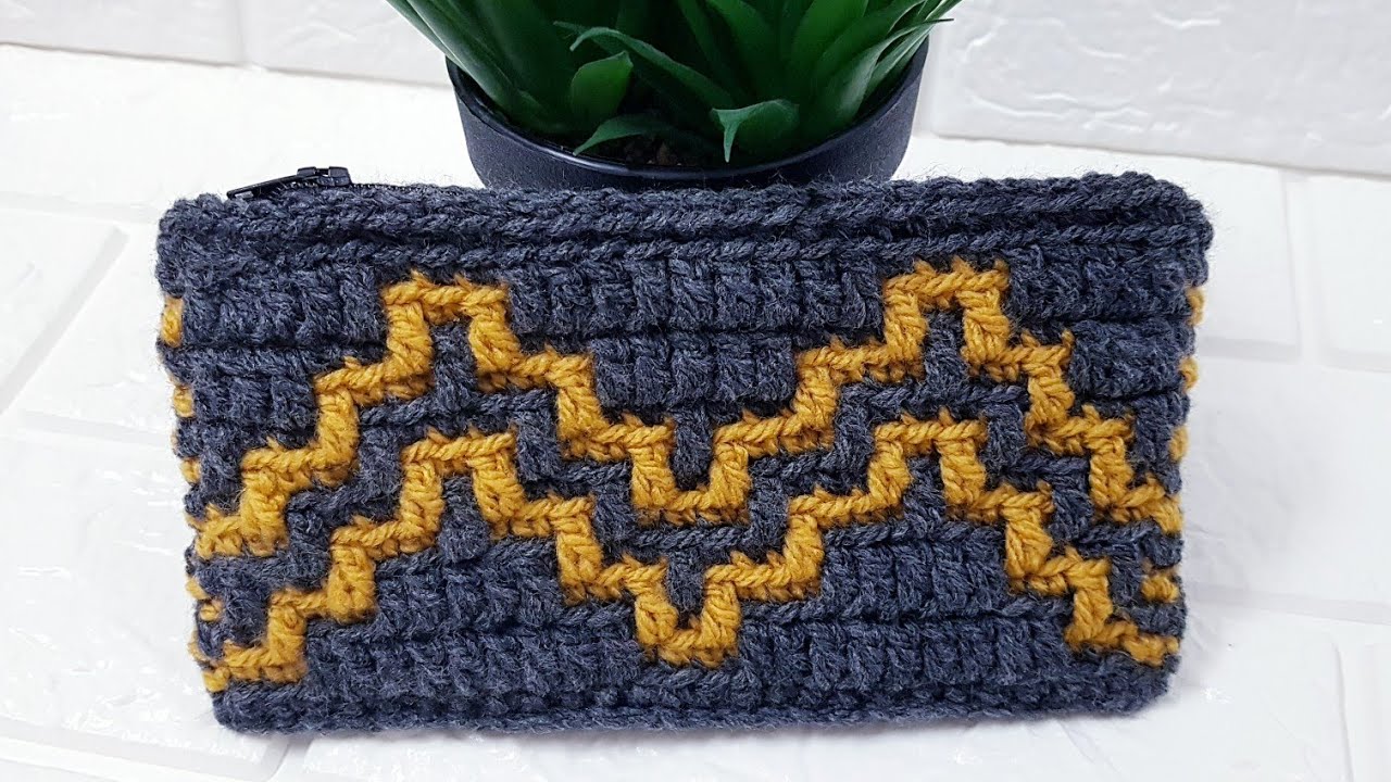 كروشيه موزاييك من البداية أسهل ما يكون الدرس الأول crochet mosaic