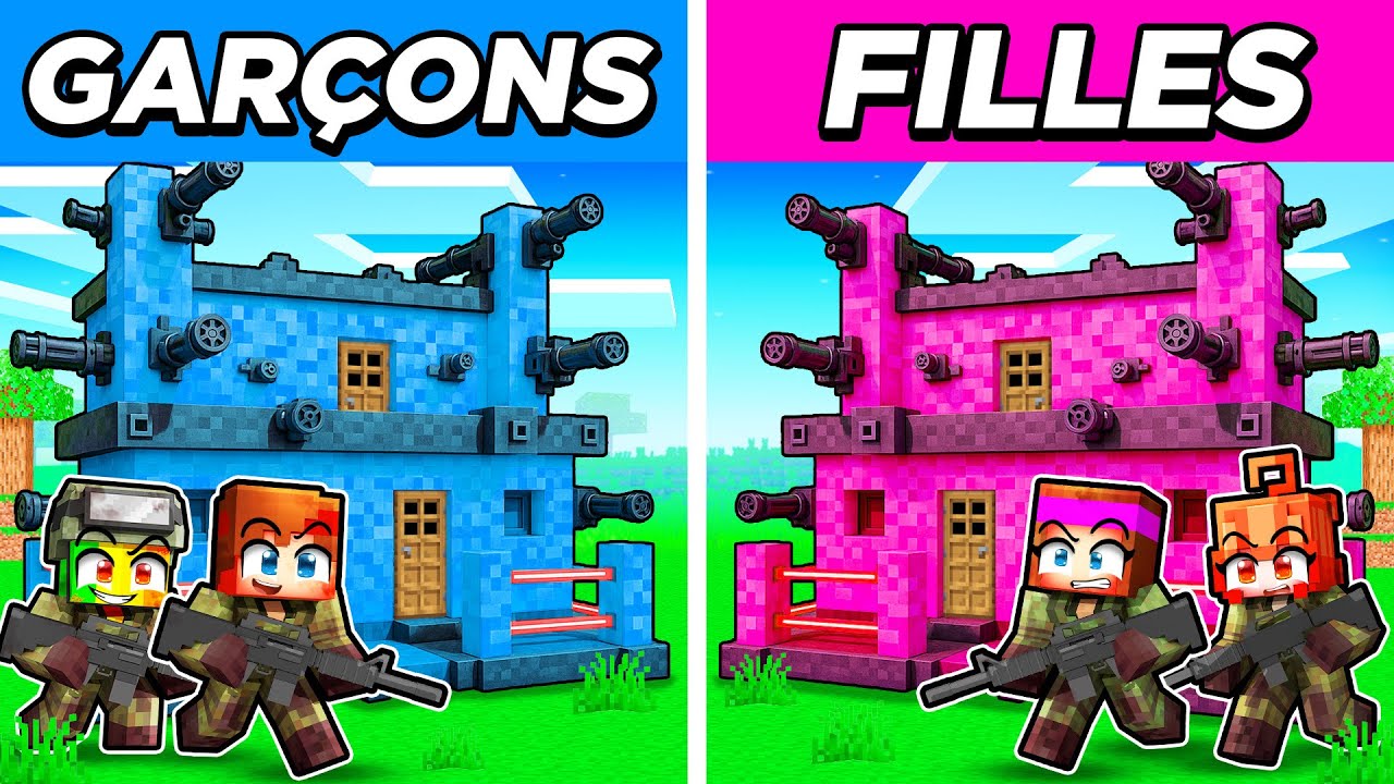 Base Militaire de Filles vs Base Militaire de Garçons sur Minecraft !