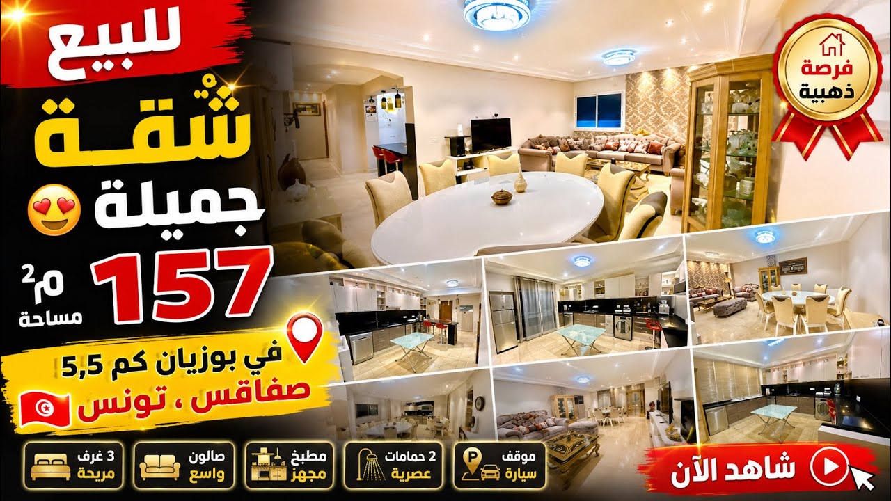 شُقّــة جميــلة 😻 بمساحة 157 مـتر ² للبيـــع في بوزيان كم 5,5 صـفاقـس ، تُـــونسْ 🇹🇳 #عقارات_وسام