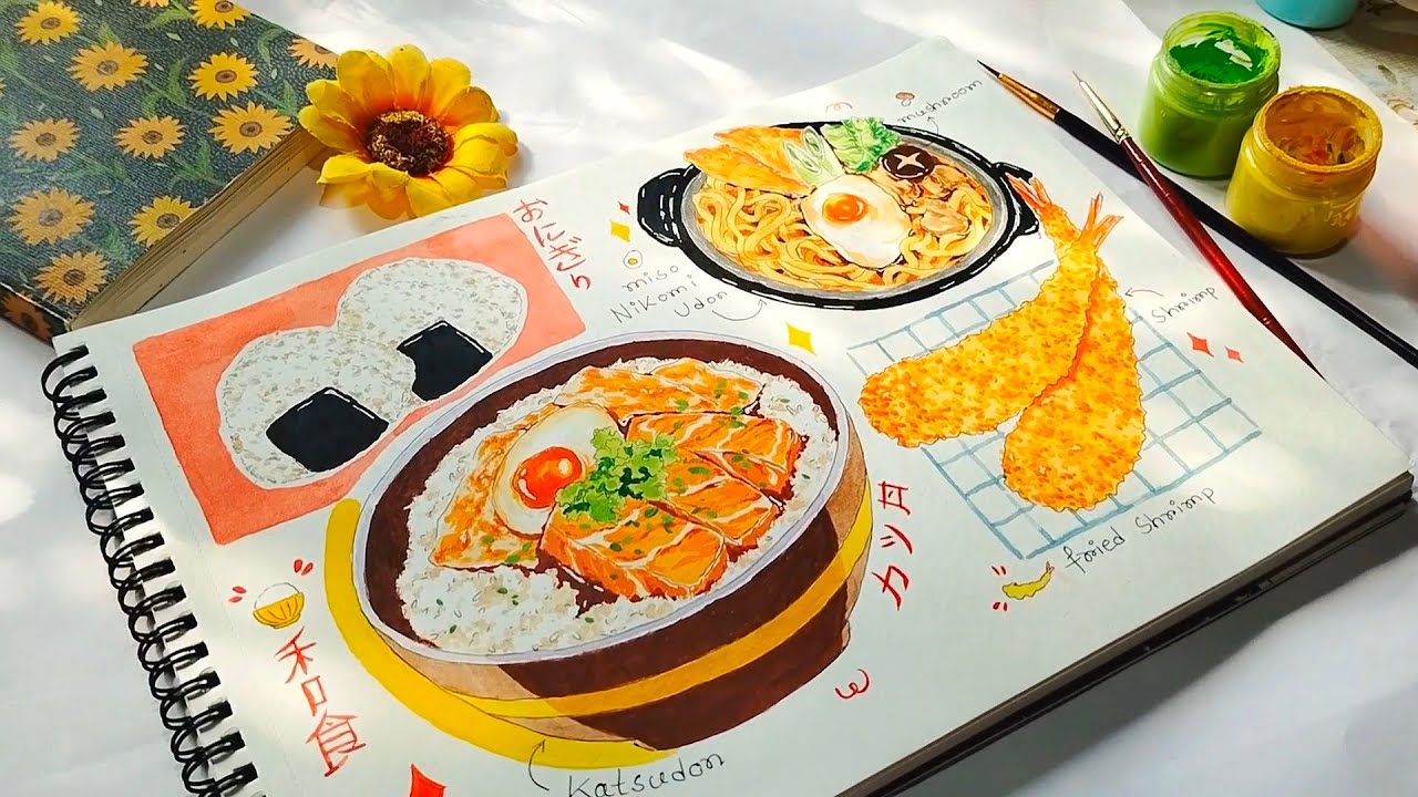 🍜🍣 japanese food painting 🍤🍲 with gouache and watercolour| cozy painting