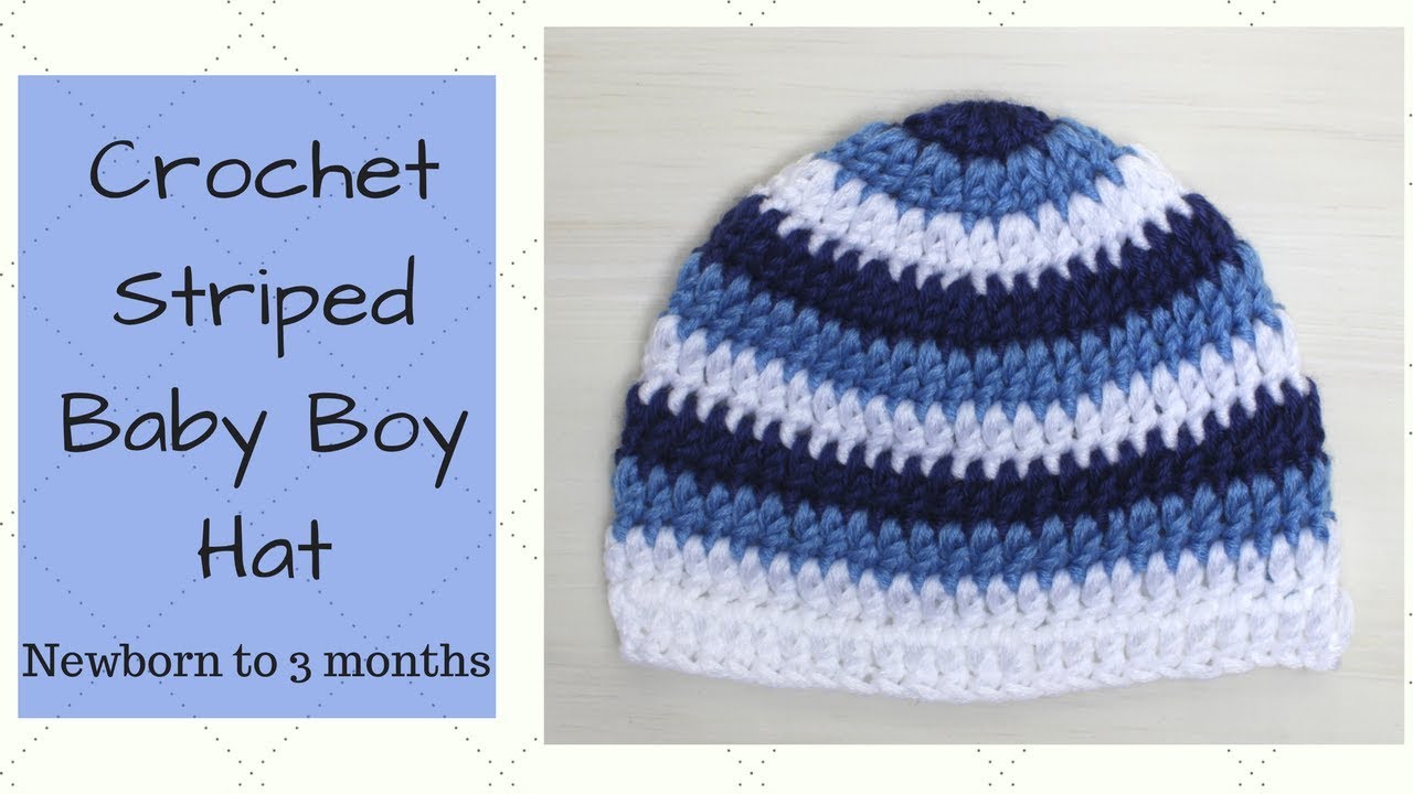Crochet Striped Baby Boy Hat - Newborn to 3 months