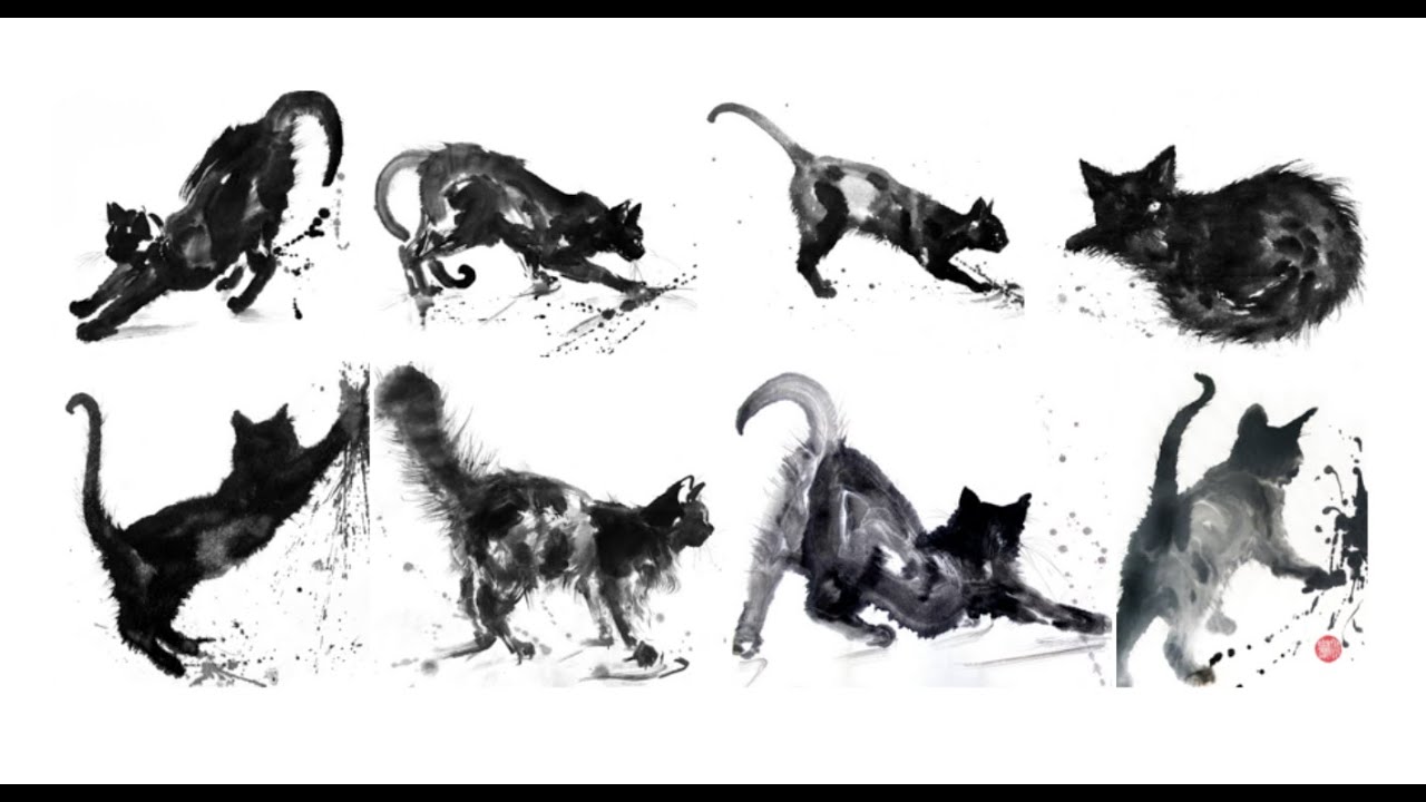 Painting the Cat with black ink | 100 Minimalist Chinese Cat Paintings