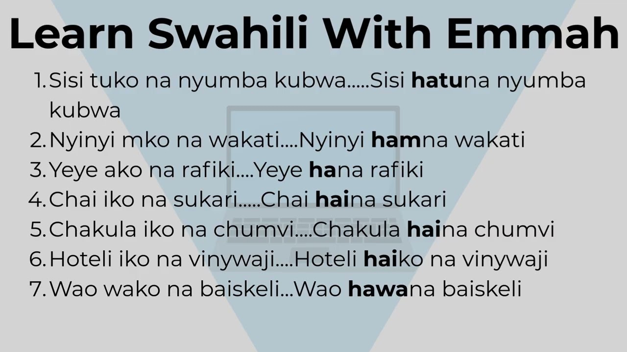 Lesson 29 Part 2: Negation of the verb 'To have' in Swahili