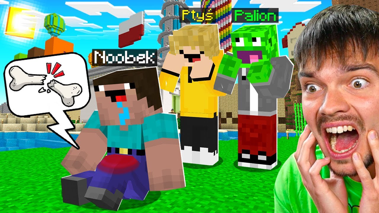 NOOBEK ZŁAMAŁ NOGĘ w Minecraft! 🦴😭 *prosił o pomoc*