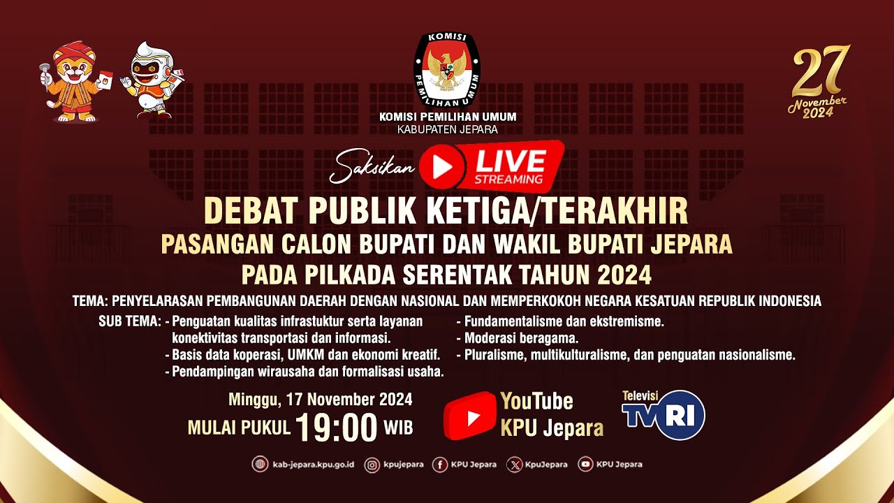 Debat Publik Ketiga Pasangan Calon Bupati dan Wakil Bupati  Jepara  Pada Pilkada Serentak Tahun 2024