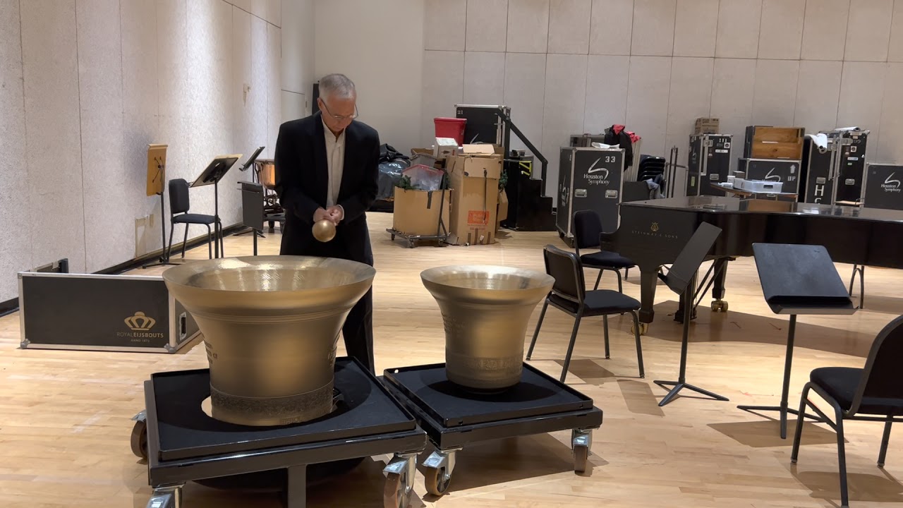 Principal Percussion Brian Del Signore demonstrates the bells in Symphonie fantastique