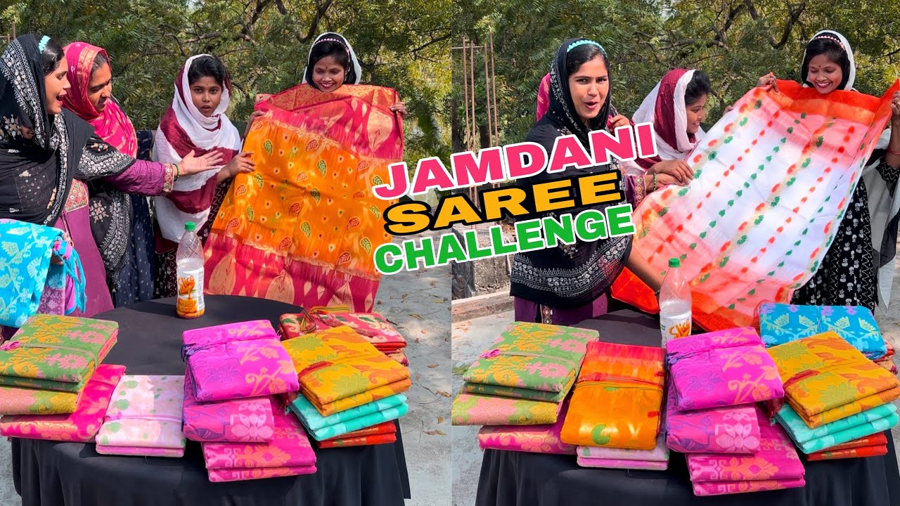 JAMDANI Tant Saree Funny Challenge With My Family 😍😍 #challenge #saree #viral