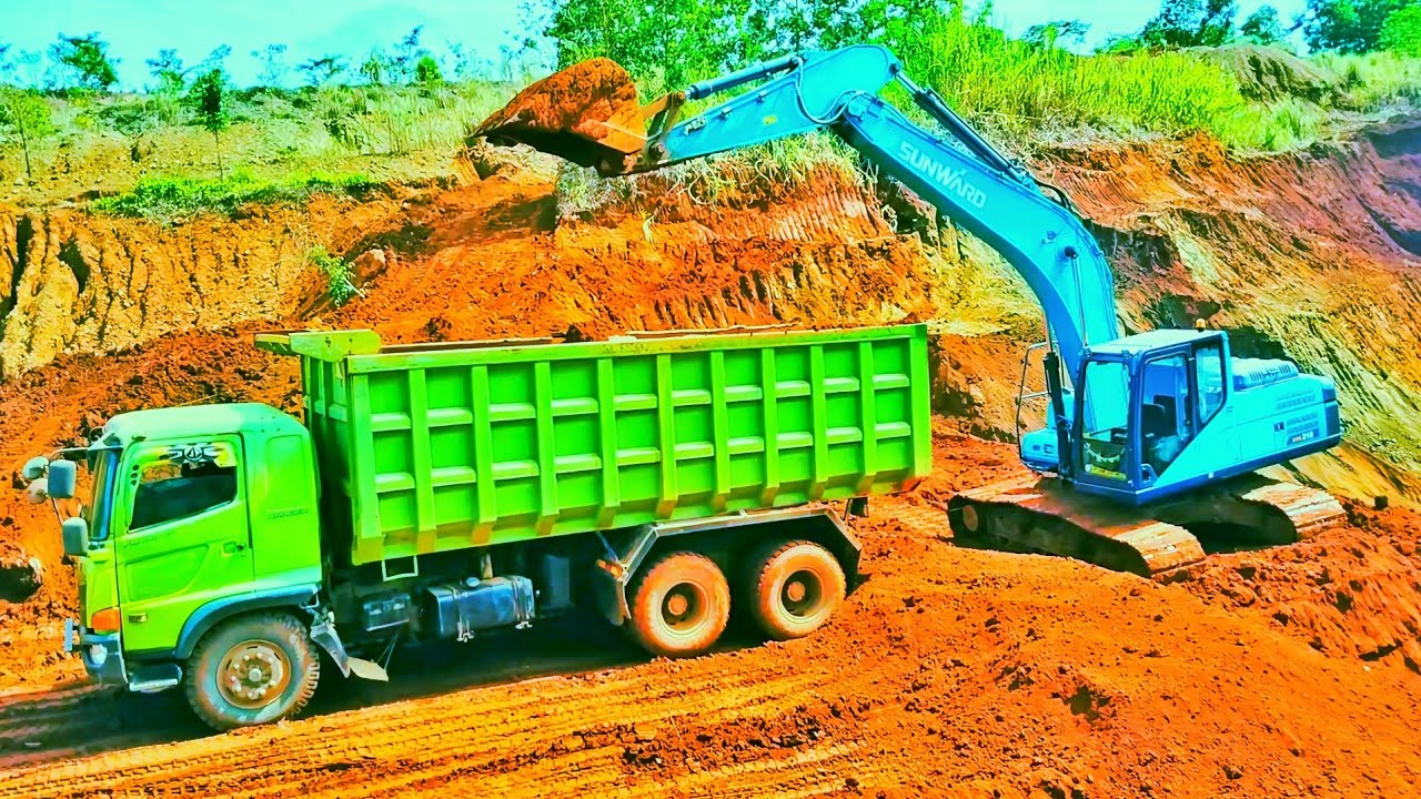 Excavator dump truck kobelco Sunward Sumitomo xcmg muat tanah timbunan