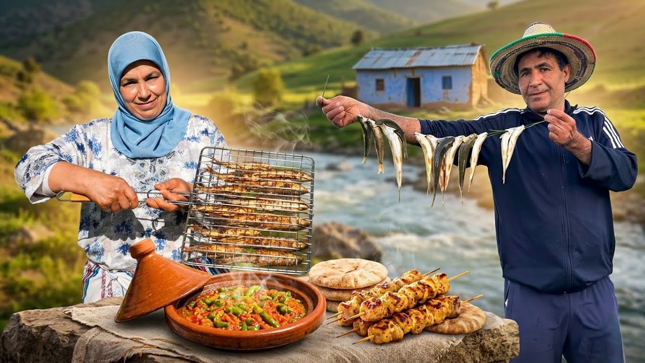 صيد سمك النهر 🐟 | وجبة طازجة على الفحم بطعم القرية 🔥