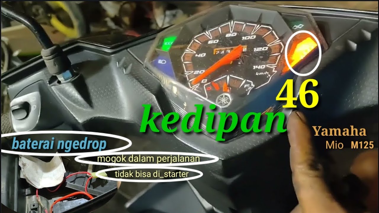 Mio 125 mati Mogok dalam perjalanan aki ngedrop starter mati lampu mil berkedip kode kedipan 46 M125