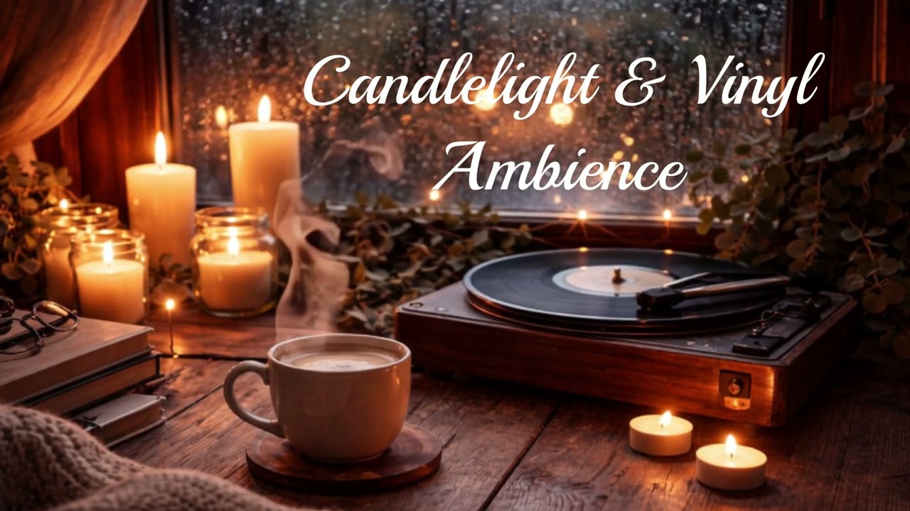 Cozy Rainy Night Piano ☕ Candlelight & Vinyl Ambience  Relaxing Music for Sleep & Study