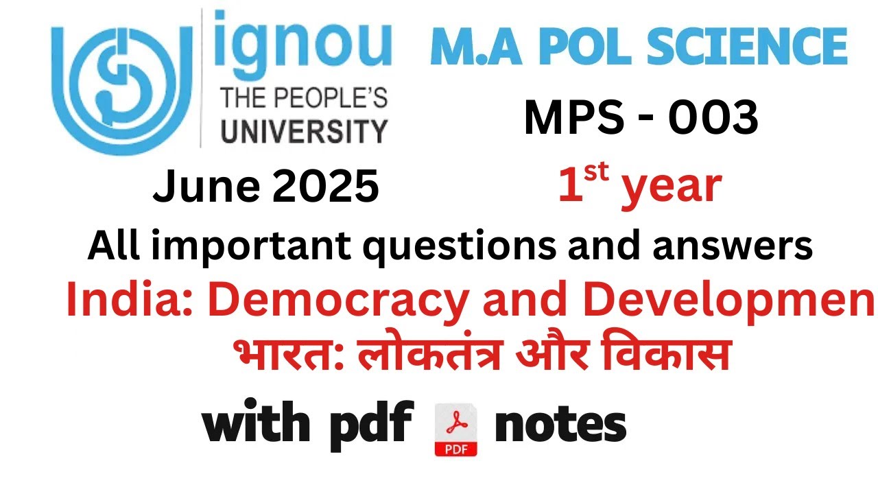 IGNOU MPS 003 India: Democracy and Development Most Important Questions with Answer
