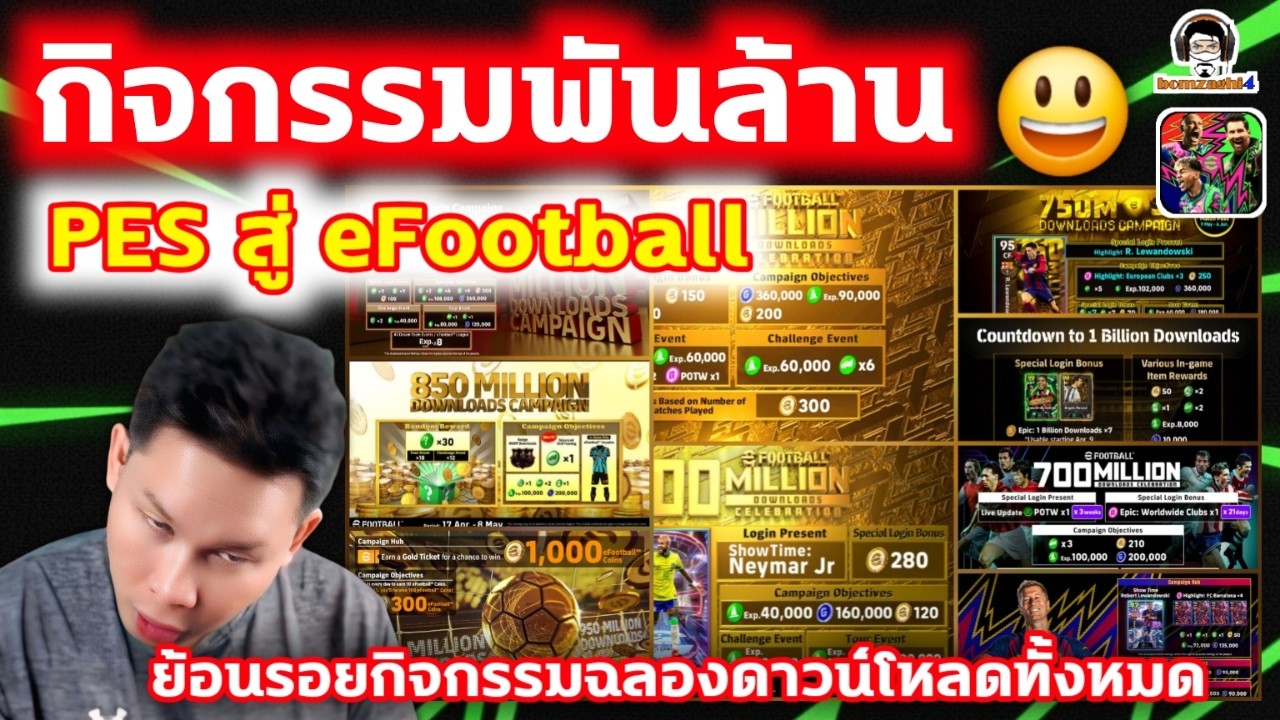 กิจกรรมพันล้าน จาก PES สู่ eFootball  ย้อนรอยกิจกรรมฉลองดาวน์โหลดทั้งหมด เตรียมรับของฟรี