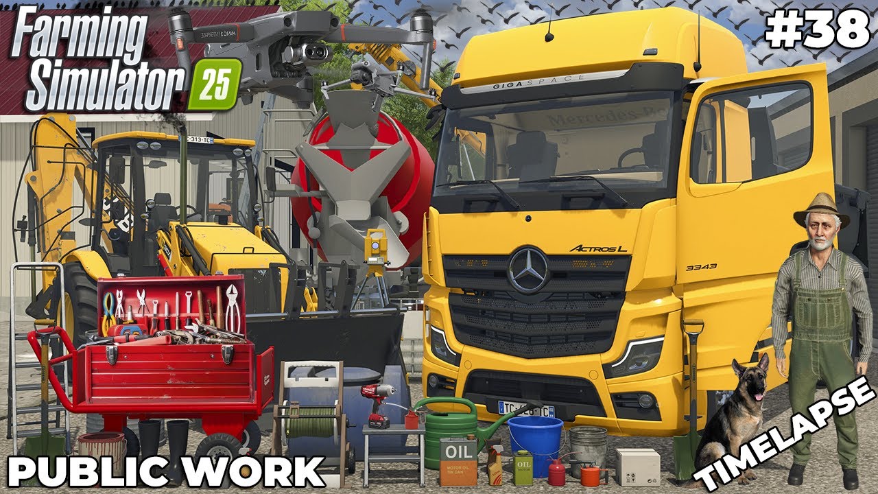 🚧 POURING THE LAST CONCRETE & RIPPING ASPHALT AT HQ ⚠️ | PUBLIC WORK | Farming Simulator 25 | EP 38
