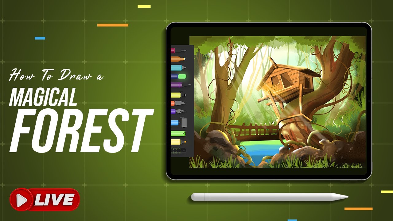 How To Draw Magical Forest Landscape - Live Series - Part 72
