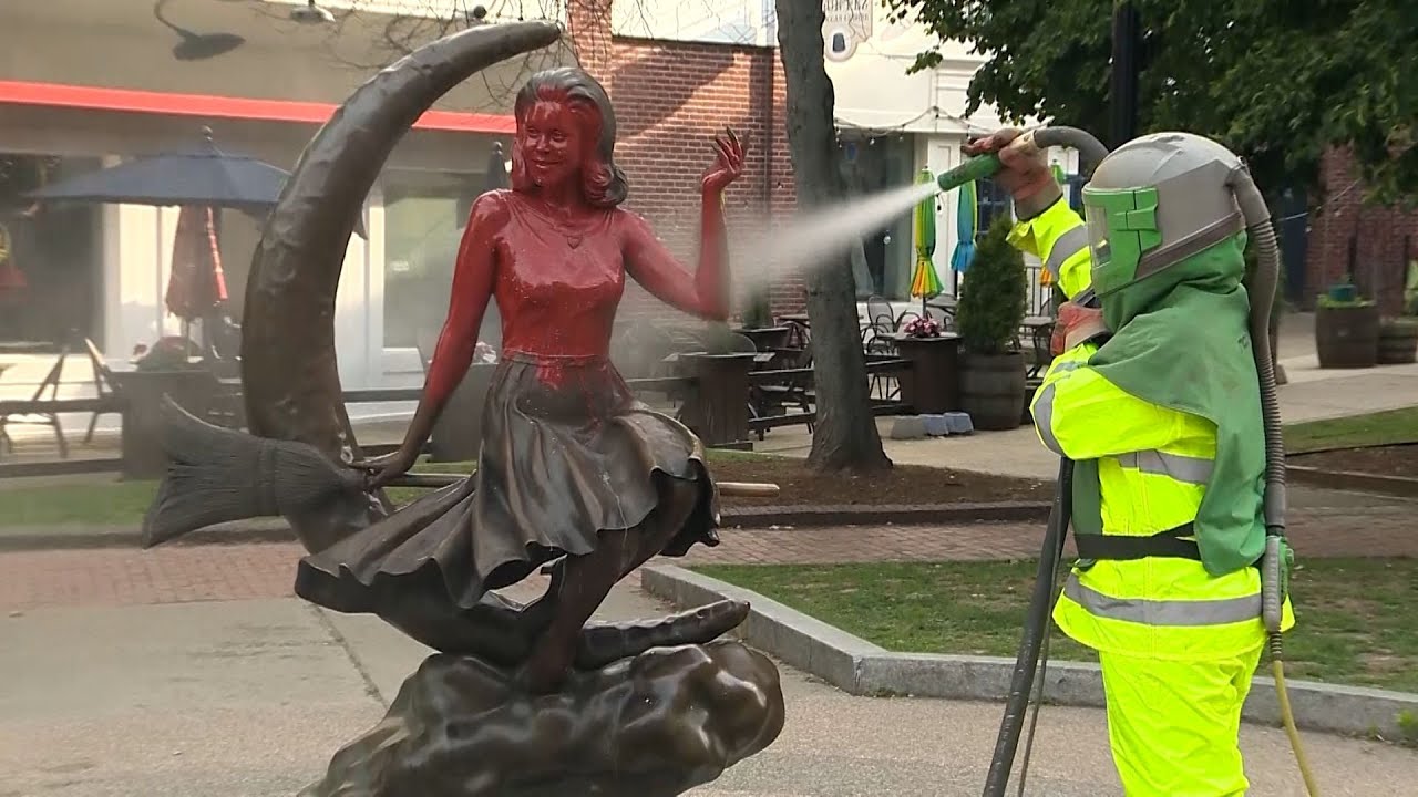 Salem's 'Bewitched' statue cleaned up after being doused with red paint