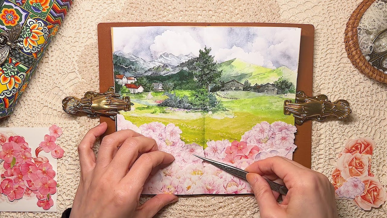 asmr 다꾸 | 봄의 들판🌸활용꾸 다이어리꾸미기 /허니마켓-비야크래프트/ #scrapbooking journaling ビンテージ コラージュ diary #greengarden