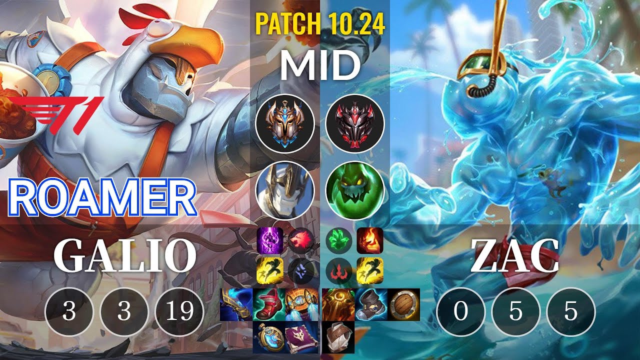 T1 Roamer Galio vs Zac Mid - KR Patch 10.24