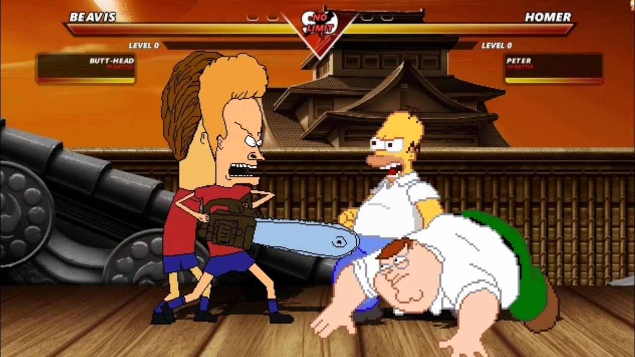 BEAVIS & BUTT-HEAD vs HOMER SIMPSONS & PETER GRIFFIN - The highest level of exciting fight !