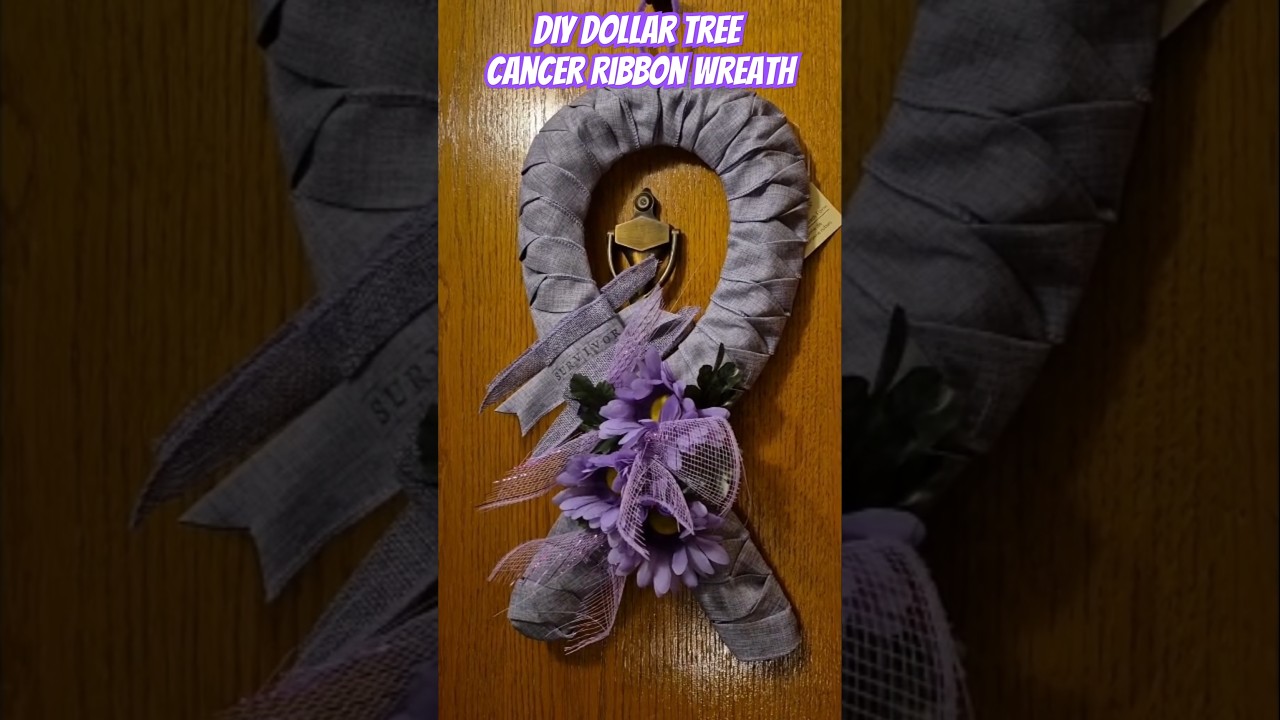 DIY Dollar Tree Cancer Ribbon Wreath part 1