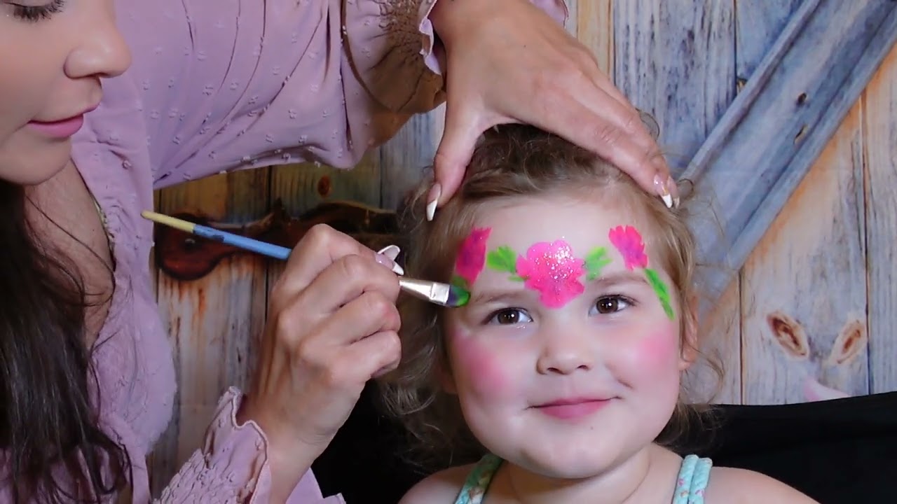 How to face paint a ROSE CROWN / FLOWER CROWN - step by step tutorial - easy and cute face painting