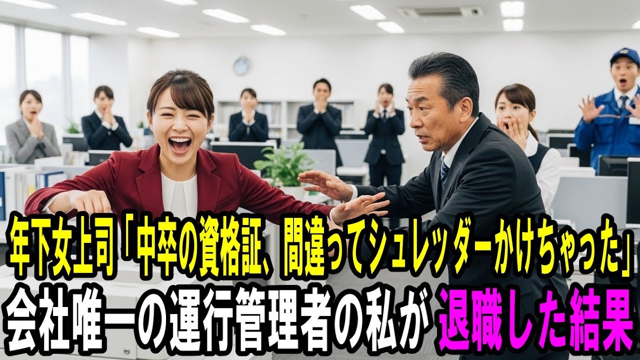 年下女上司「中卒の資格証、間違ってシュレッダーかけちゃったw」会社唯一の国家資格持ちの私が退職した結果…