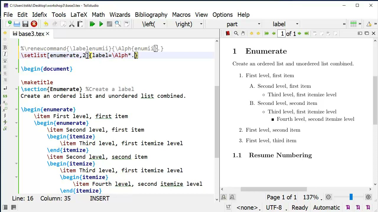 Creating Lists using the enumitem Package for LaTeX