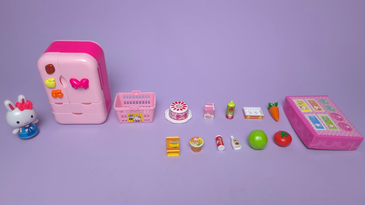 4 Minutes Satisfying With Unboxing Pink​ Rabbit Mini Refrigerator For Set ASMR (No Music) 