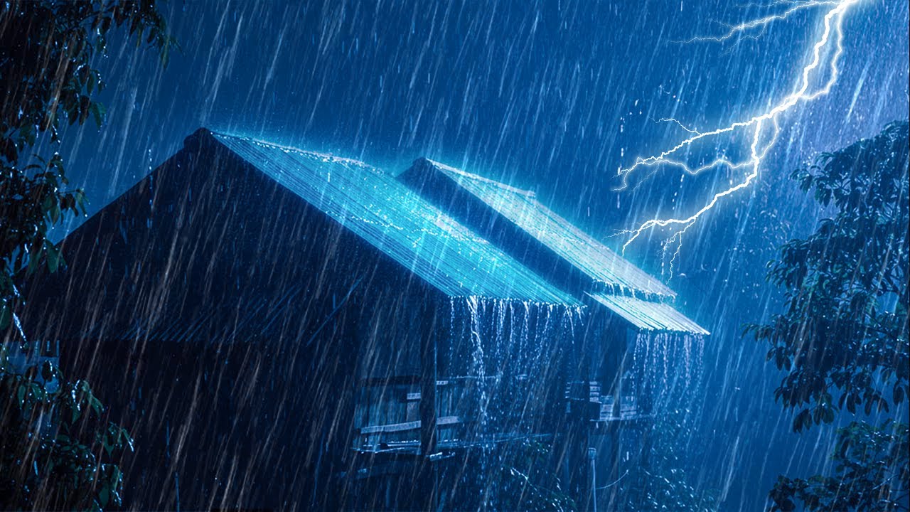 A Refreshing Sleep with Torrential Rain & Thunder Rattling on a Tin Roof in the Rainforest at Night