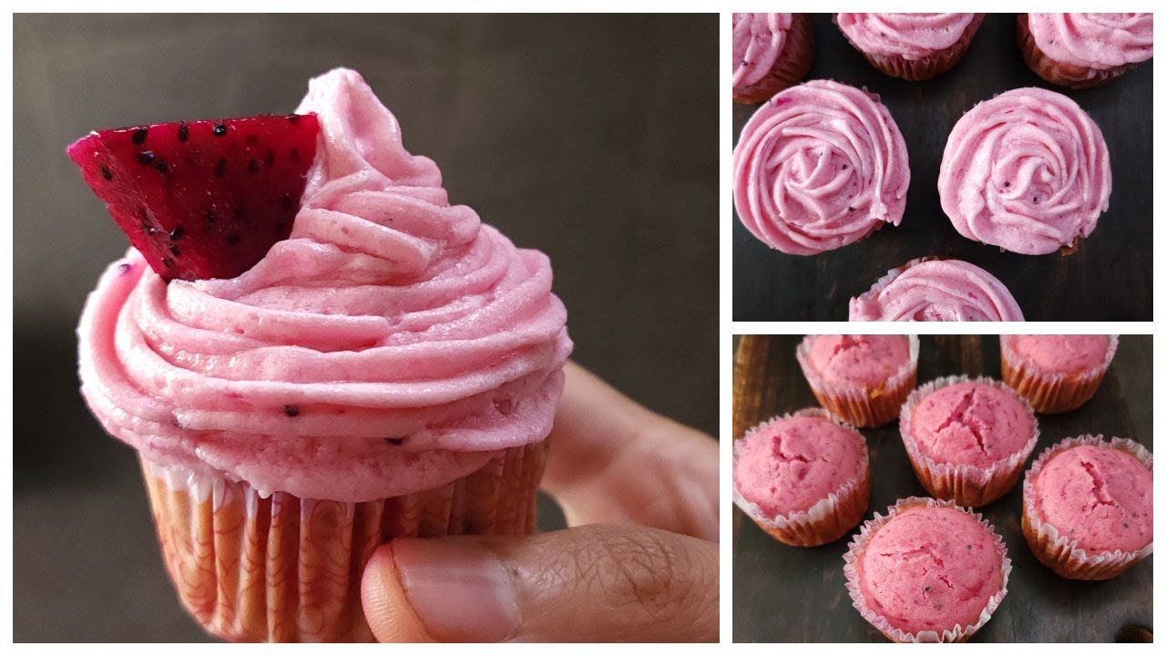Dragon Fruit Cupcakes with the best Buttercream Frosting | Dragon Fruit Recipes | Fruit Cupcake