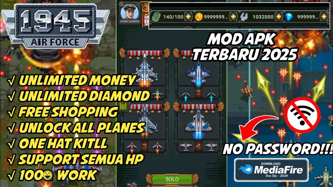 UPDATE! 1945 AIR FORCE Mod Apk Terbaru 2025 Android offline Unlimited Money & Diamond 100% Work