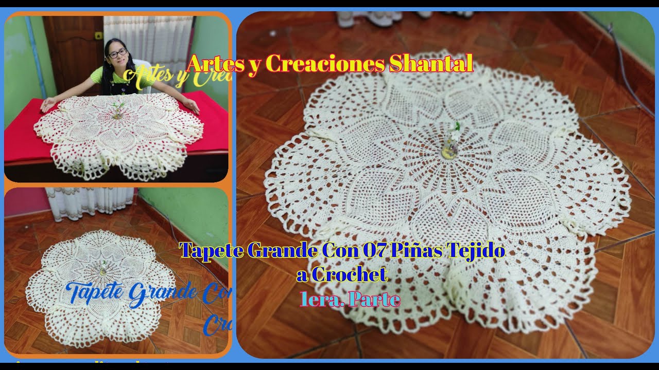 Te Enseño Tejer Este Lindo Tapete Grande Con 07 Piñas Paso a Paso Tejido a Crochet  - 1era. Parte.