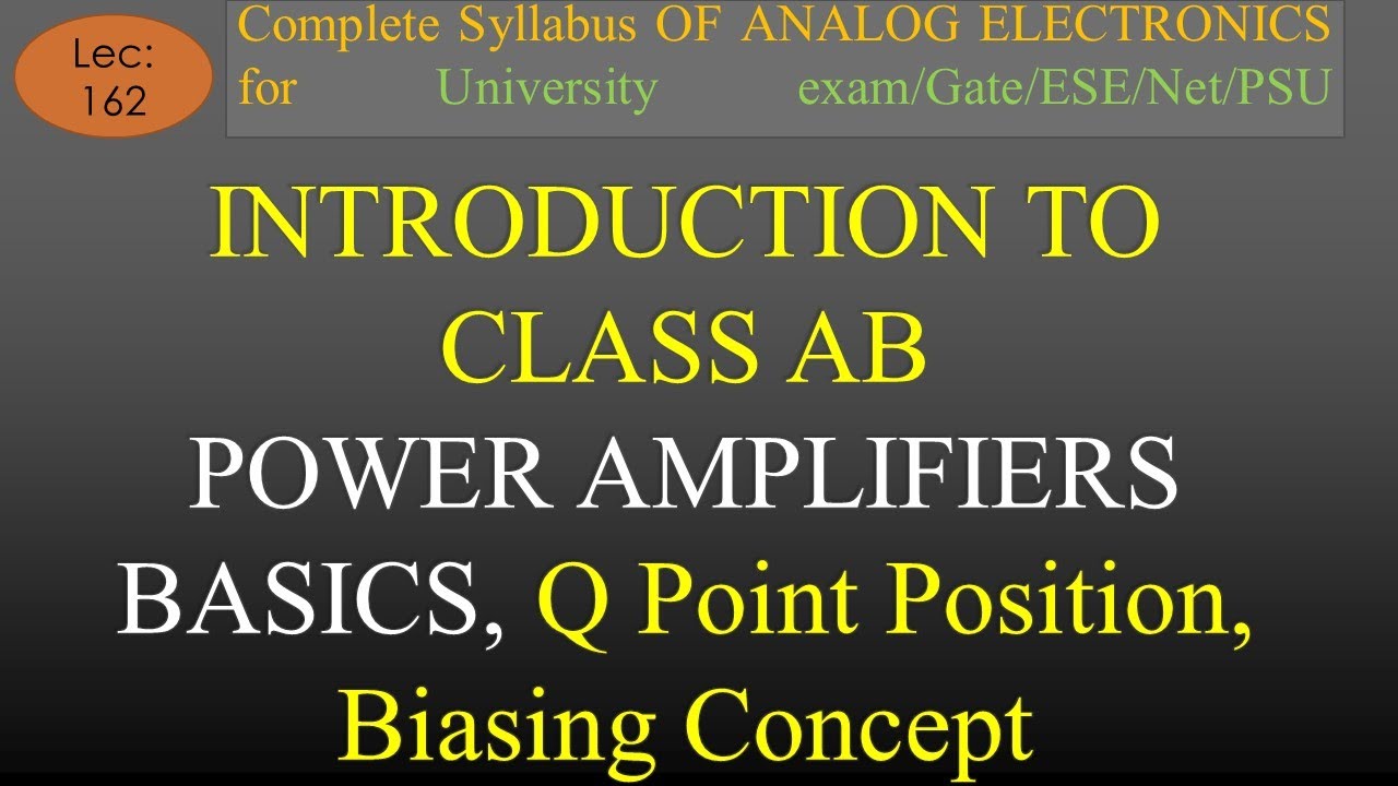 Lec-162 Introduction to Class AB Power Amplifier-Basics, Q Point Position, Biasing| A E |R K Classes