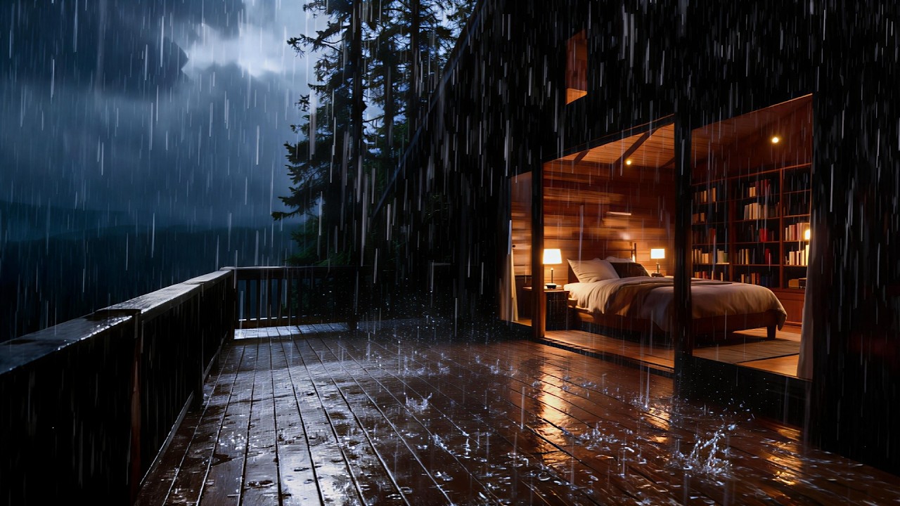 Forest Cabin Rain at Night 🌧 Soothing Rain Sounds & Gentle Thunder for Sleeping