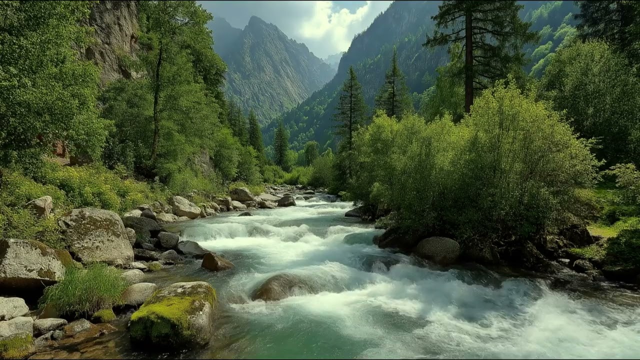 Calm Flowing Stream in the Forest.  Natural Sounds for Rest