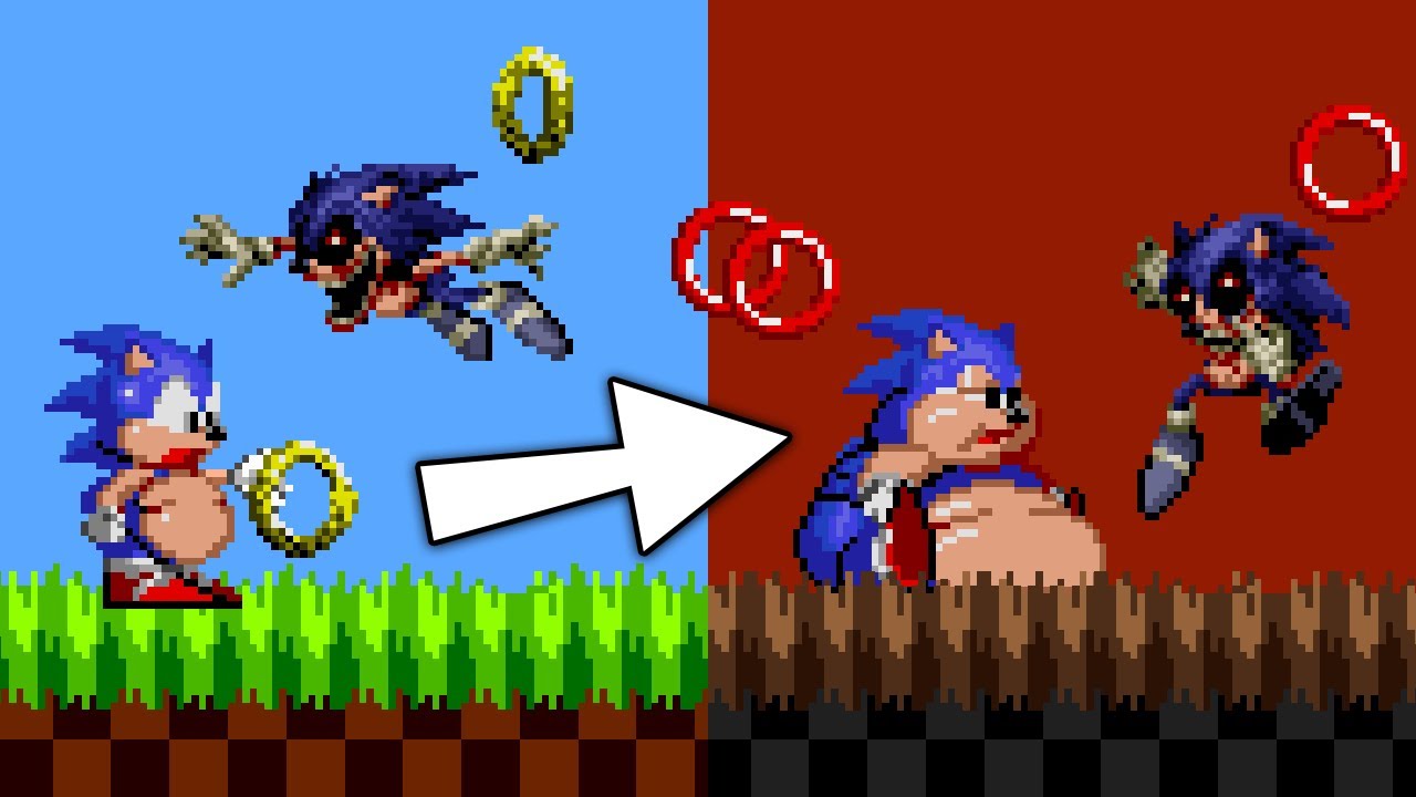 Sonic, but rings make him FAT and Sonic.exe chases him?!