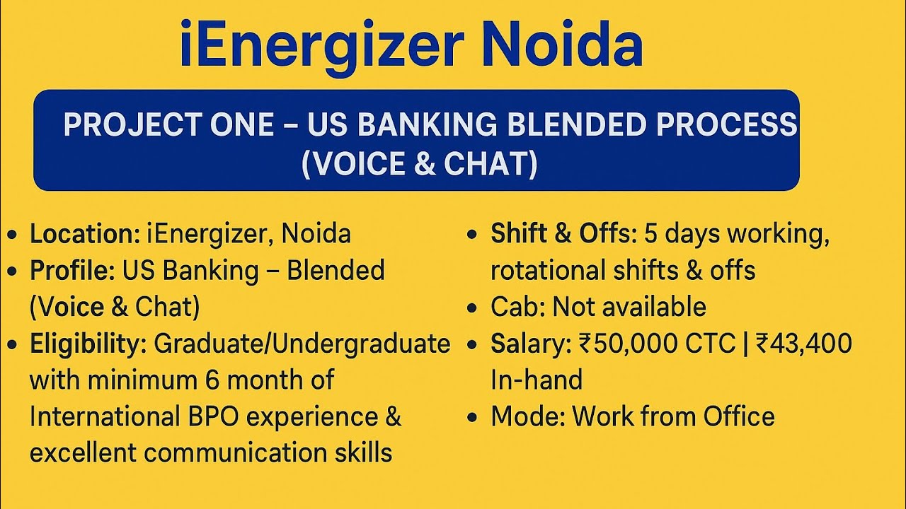 50,000 Salary Job in Noida Sector 60 | US Banking Process Recruitment