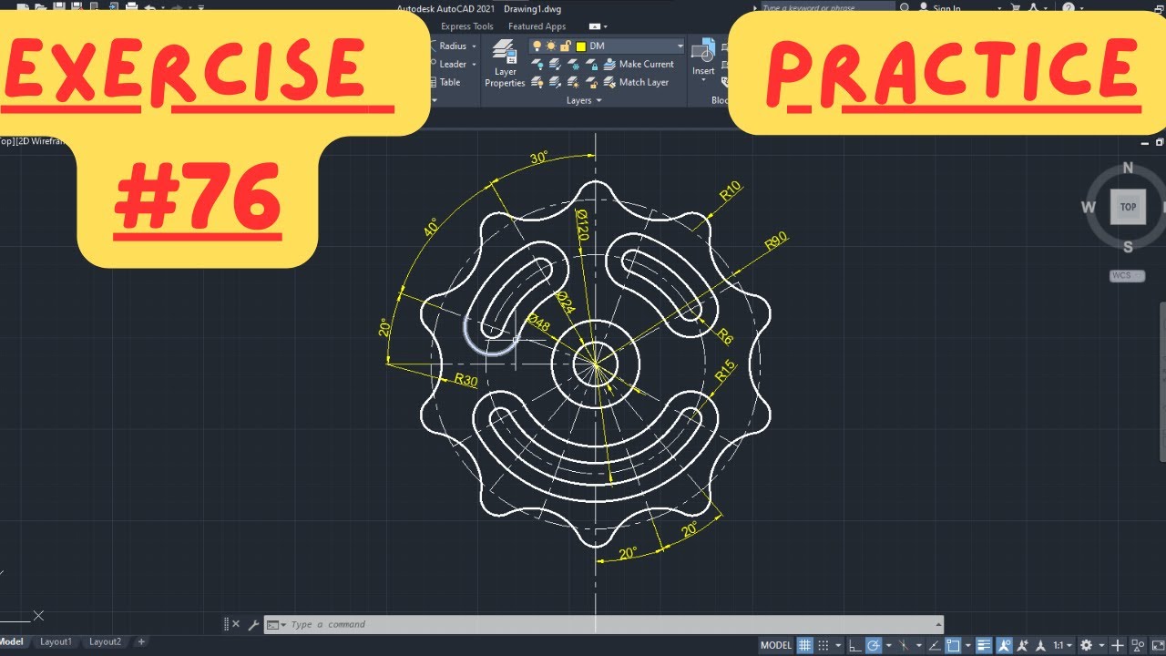 Практика пошагового черчения в AutoCAD 2D для начинающих #76