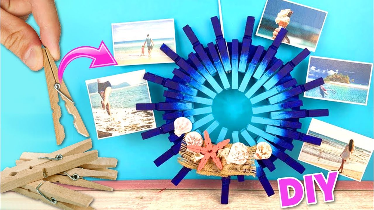 DIY SUMMER ROOM DECOR | Photo frame made with clothespins