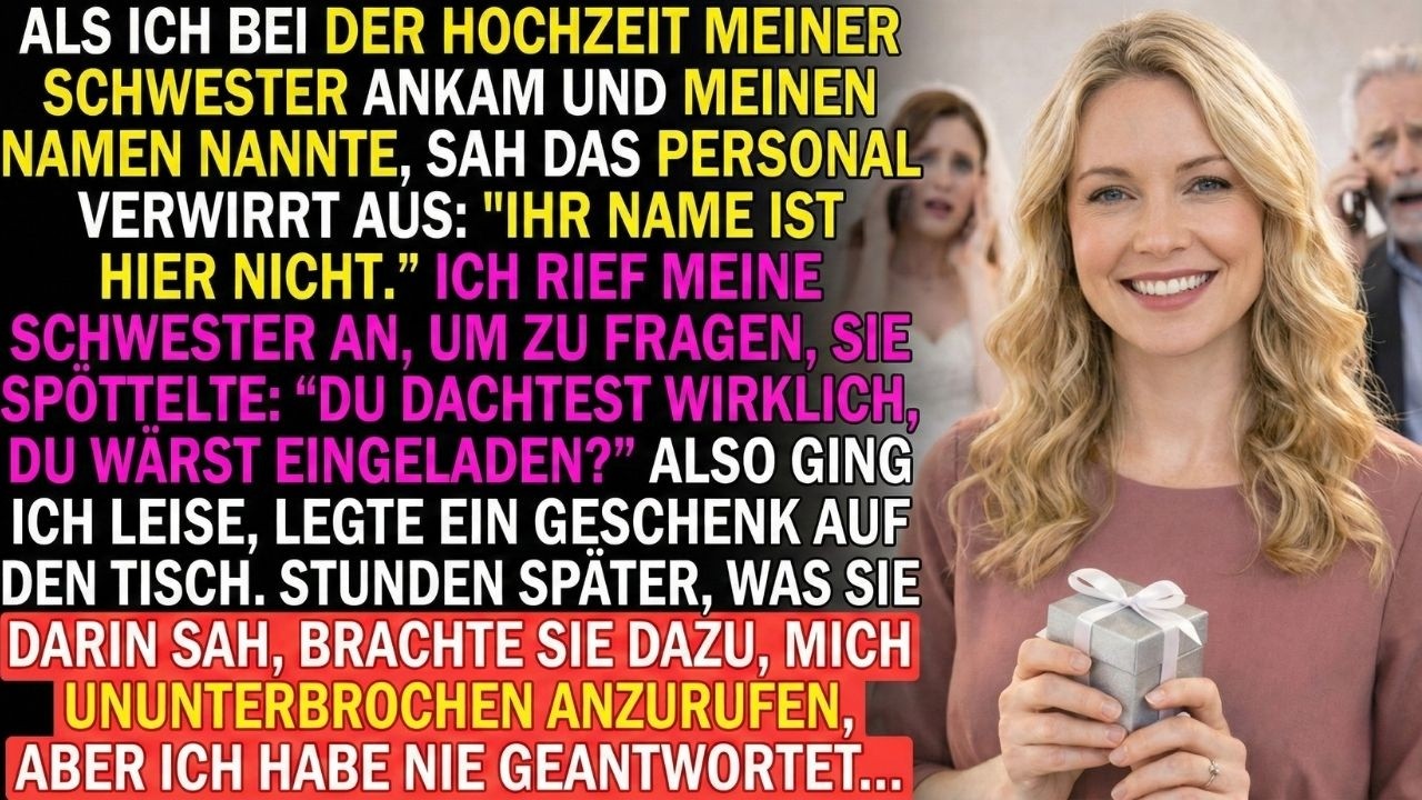 Meine Eltern verbannten mich von der Hochzeit meiner Schwester – bis sie mein „Geschenk“ öffnete
